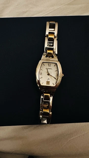 VTG Fossil F2 Watch Womens Gold Tone Crystal MOP Dial Quartz ES-1699 W Tin Box Fossil F2 Bracelet Quartz Wristwatches for sale | eBay main image 2