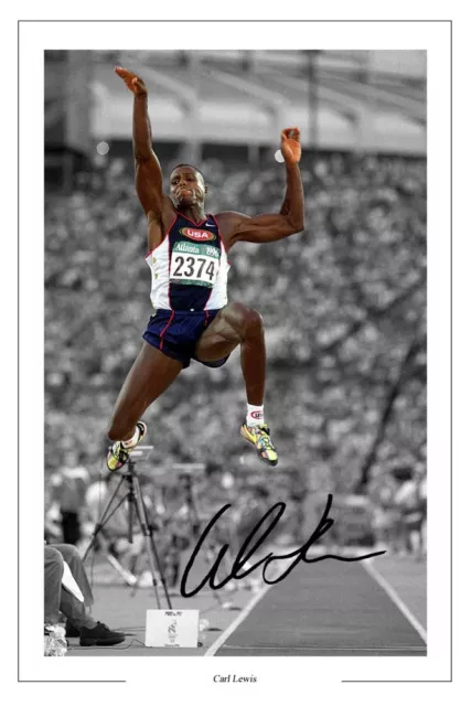 Carl Lewis Athletics Autograph Signed Photo Print Long Jump Olympics