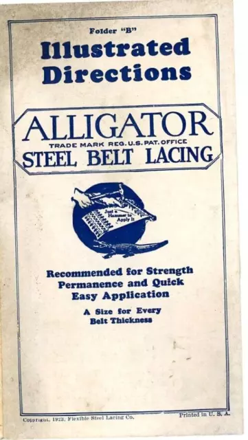 1923 Brochure Alligator Steel Belt Lacing Illustrated Directions Flexible Co