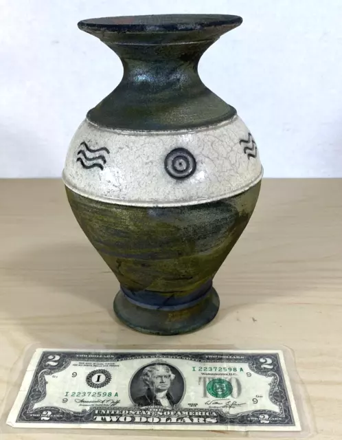 Raku Petroglyph Pottery Art Vase 1998 Stamped Firestone Hawaii 1998 2