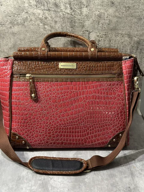 Samantha Brown Croco-Embossed Dowel Bag Burgundy Red Brown