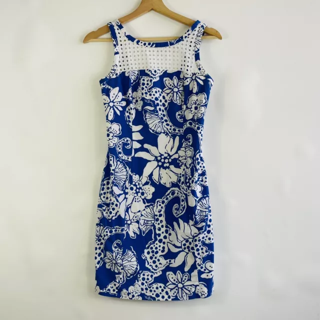 Lilly Pulitzer Blue Quahog Chowdah Seahorse Shift Sleeveless Dress Womens Sz 00