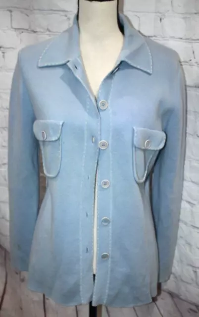 Neiman Marcus Women's Light Blue  100% Cashmere Button Sweater Cardigan Jacket L