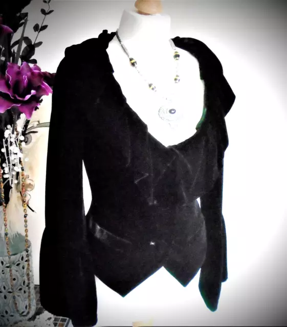 Gothic Black Silk Velvet Witchy Frock Jacket Victorian Steampunk Vampire Ball 10