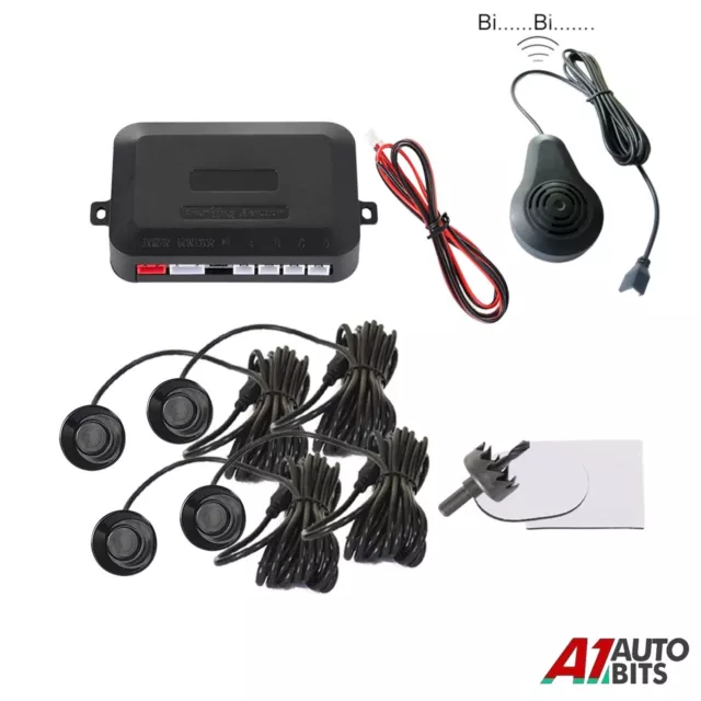 4x Black Parking Sensors Car Reverse Backup Rear Radar Alert System Buzzer KIT