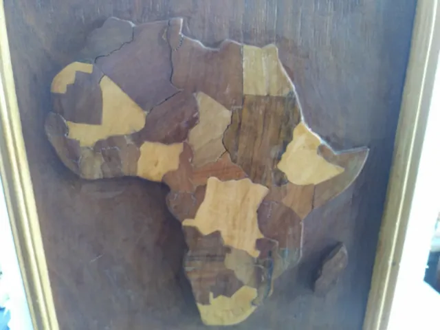 COLLECTIBLE: Original WOOD POLITICAL AFRICA MAP Framed Plaque  Q