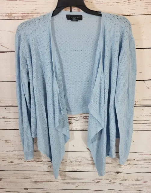 Tahari Blue Draped Open Front Linen Blend Shrug Cardigan Sweater Women's Size 2X