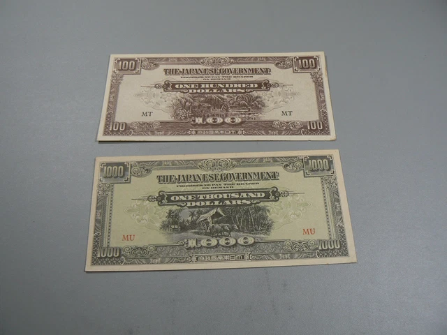 WWII Japanese Invasion Money Malay JIM 100 & 1000 Dollars Lot of 2 Notes WWII Japanese Invasion Money Malay JIM 100 & 1000 Dollars Lot of 2 Notes