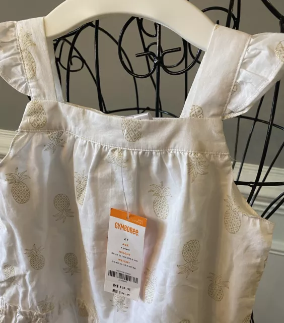 NWT Gymboree Girls 4 White + Gold Pineapple Print Sleeveless Ruffle Sundress $35