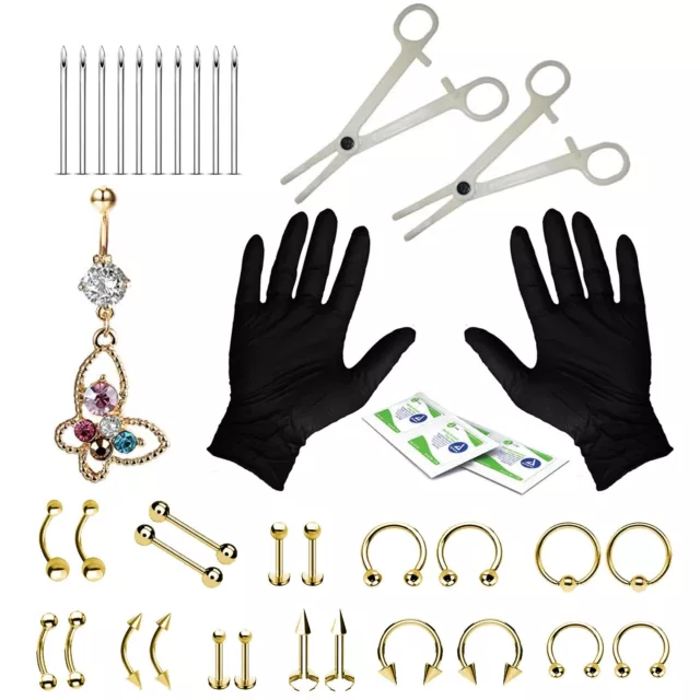 Kit Piercing Acchiappasogni Pancia Anelli Color Oro Lingua Trago Orecchio Nipp