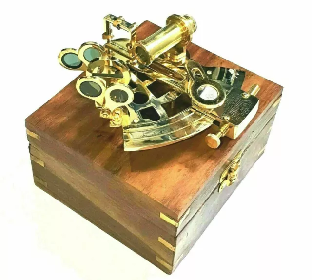 Messing Vintage Stil Politur Oberfläche Navigation Nautisch Marine Sextant Holz