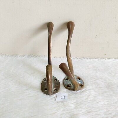 1920s Vintage Brass Wall Hooks Hanger Pair Rich Patina Decorative Collectible 3 2