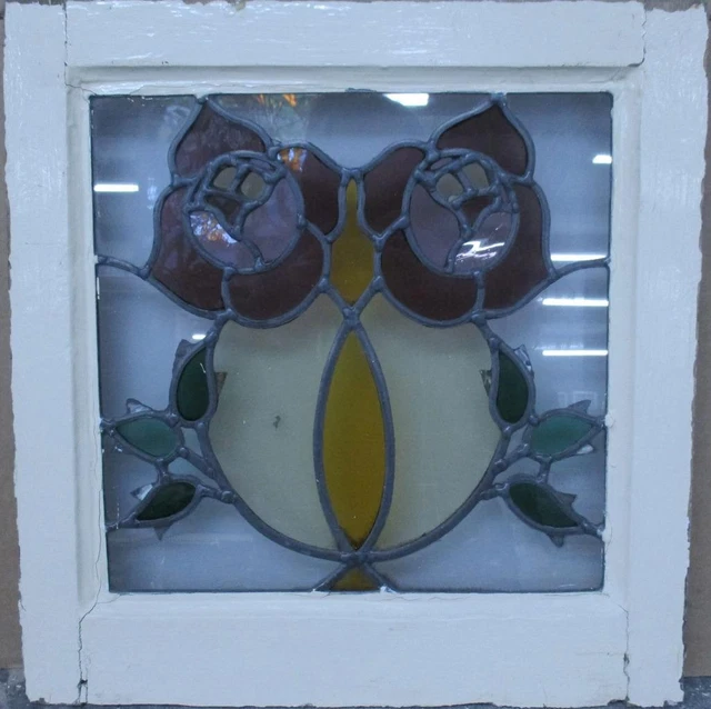 OLD ENGLISH LEADED STAINED GLASS WINDOW Pretty Roses 16.25" x 17"