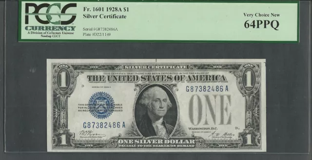 Fr. 1601 1928A $1 Silver Certificate PCGS 64 PPQ