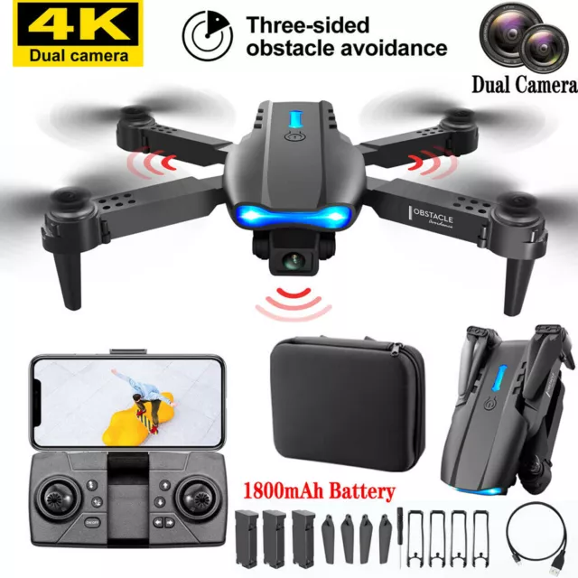 4k HD Drone Dual Camera WIFI FPV Foldable 3 Batteries Selfie RC Quadcopter NEW