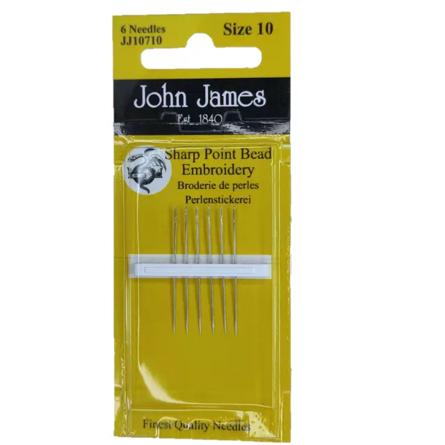 Paquete de 6 agujas bordadas de cuentas de punta afilada John James Sharp