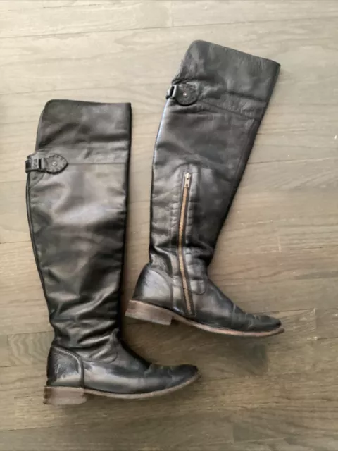 Frye Black Leather OTK Shirley Boots Sz 8.5 B 77739 Over the Knee