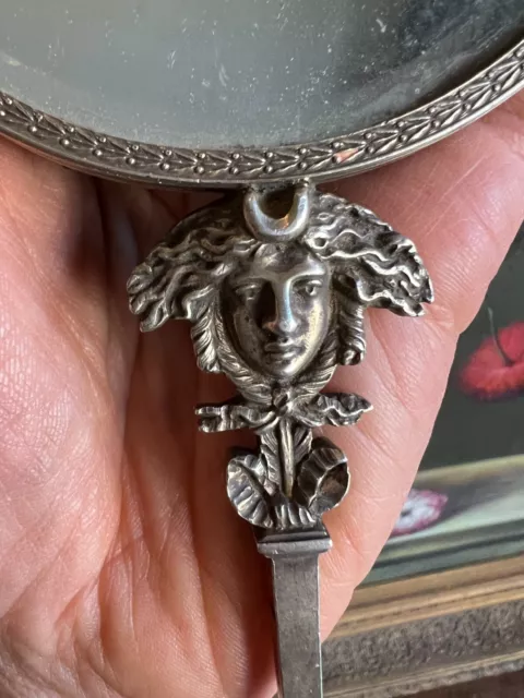 Di Fronte A Mano Specchio Viso & Fiocco Argento Massiccio Antico Silver 2