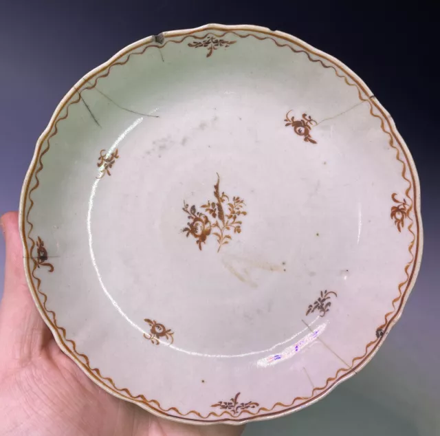 Antique 18th C Chinese Qing Scalloped Porcelain Export Shallow Bowl Saucer Plate
