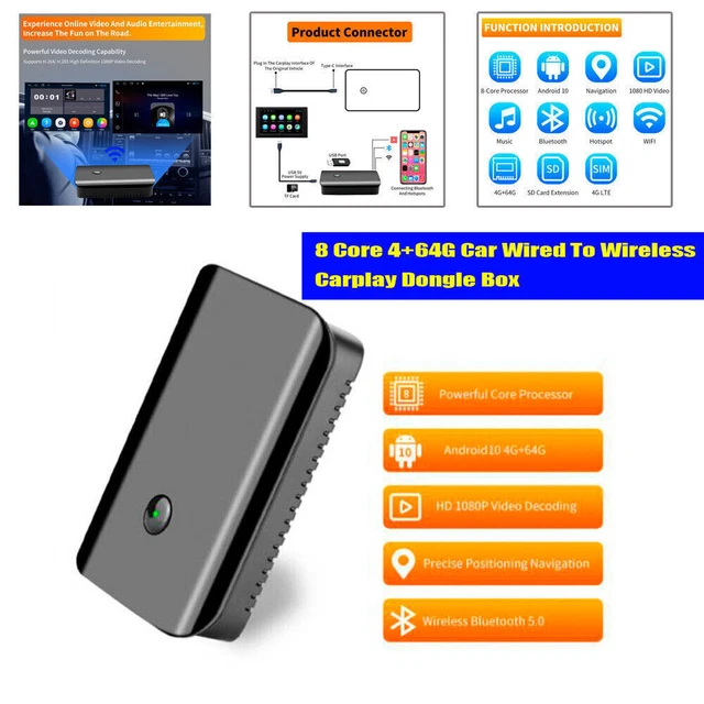 8 Core 4+64G Car Wired To Wireless Carplay Dongle Box EQ for Player Bluetooth
