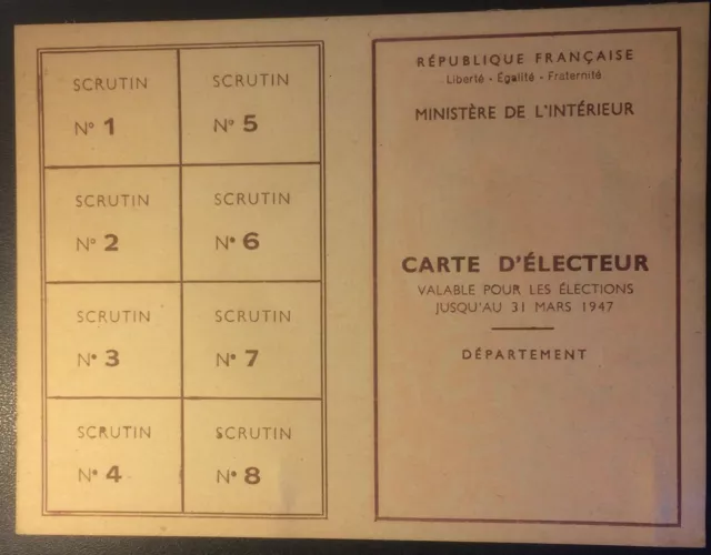 Carte d'électeur IVème République - 1946 vierge - état neuf !