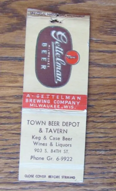 A. Gettelman Beer Matchbook Cover: Town Tavern West Allis, Wi Matchcover -C1