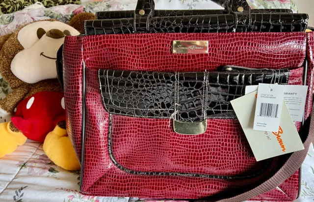 Samantha Brown Burgundy Brown Croco Embossed Travel Dowel Bag-New-17 x 13"