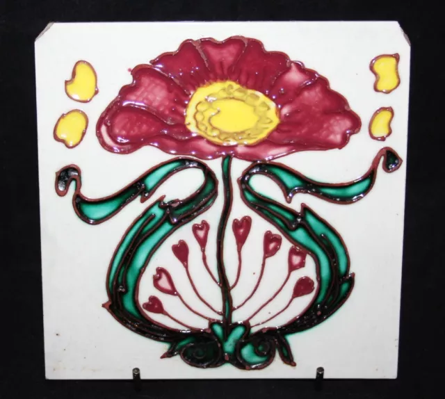 Antique Longwy Majolica Art Nouveau Tubelined 6" Tile