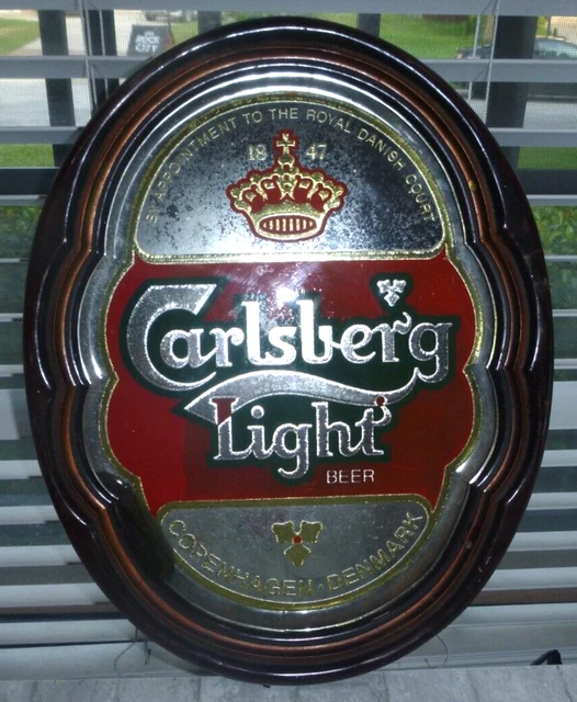 Vintage 1987 Carlsberg Lite Beer Framed Bar Wall Mirror Sign Copenhagen Denmark