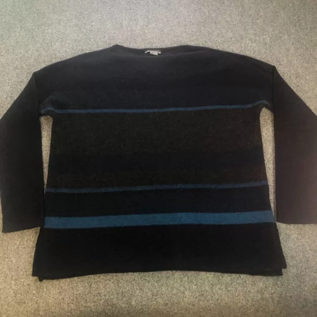 Vince Sweater Womens Large Navy Blue Striped Wool Cashmere Boxy Oversized