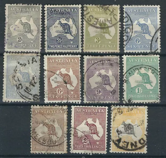 Australia Stamps 45-54 SG 35-42, 73-74 Roos to 5/- Used F/VF 1915-24 SCV $206.50