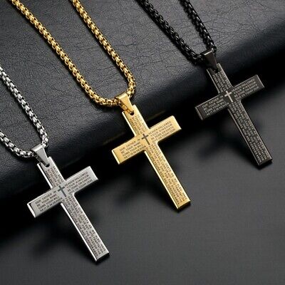 Men 925 Silver,Gold Catholic Crucifix Jesus Cross Pendant Necklace Chain Jewelry