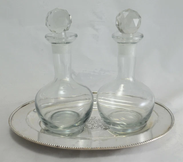 N4160 Coppia Ampolle In Vetro Oliera Cruet Con Vassoio In Sheffield Collection