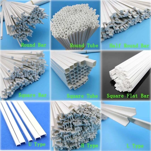 ABS Plastic Strips, Rods & Tubes – Round & Square Shapes For DIY Model Building, 250mm Length