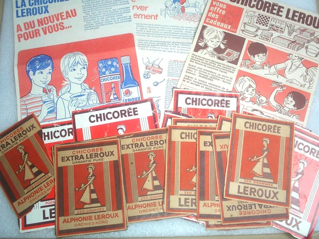 COLLECTION 1970 CHICOREE Leroux : Etiquettes + Publicités + Recettes + Lettre EUR 29,00 - FR