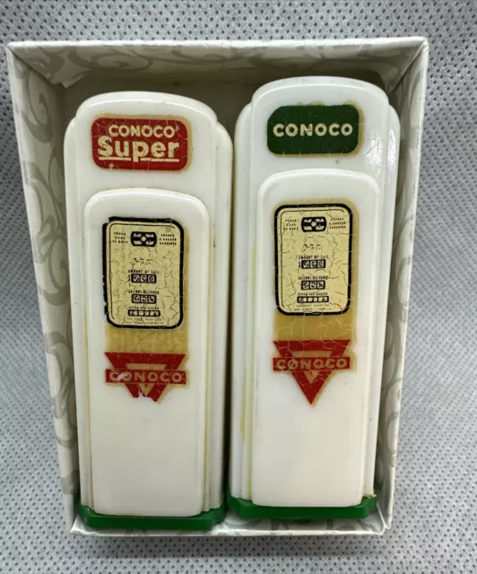 CONOCO Gas Service Station Salt & Pepper Shakers & Box,ELSE Oil Co. IXONIA, WIS