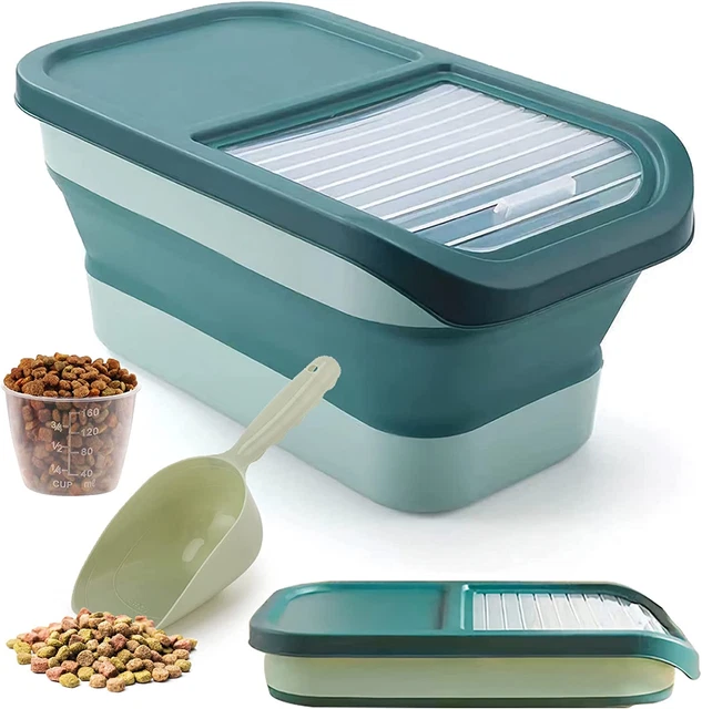 Dog Food Storage Container 13 LB Collapsible with Measuring Cup Scoop Green