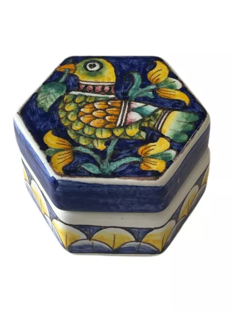 Vintage Ceramic Trinket Box Giacomini Italy Hand Painted Bird Baudinelli 3” X 2”
