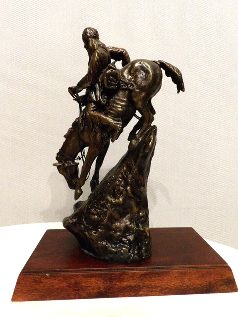 Mountain Man By Frederic Remington Bronze  8" Wood Base EXCELLENT