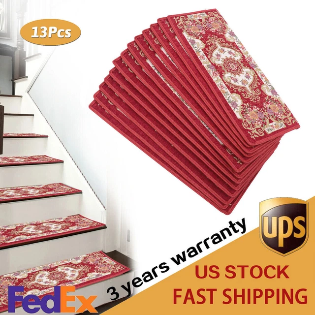 13 Pcs Non-Slip Washable Stair Treads Carpet Skid Resistant Mats Self-Adhesive