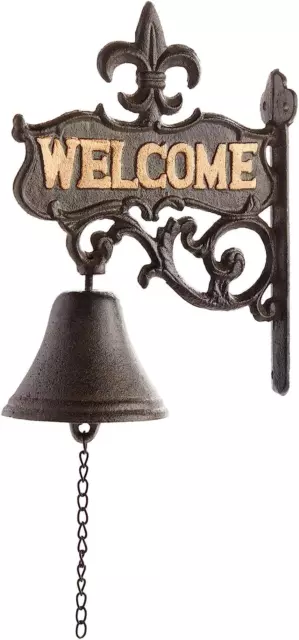 Cast Iron Dinner Bell for Outdoor Front Door, Porch, Wall Mountable Welcome Bell