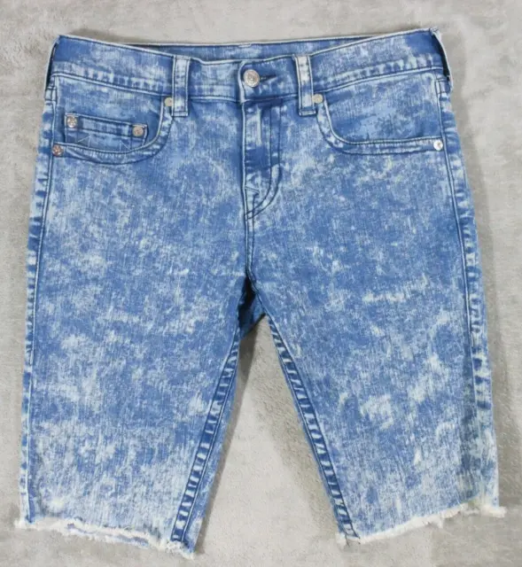 True Religion Denim Shorts Ricky Mens Size 32 Relaxed Fit Cut off Acid Wash Blue