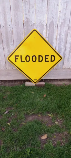 Large Vintage Retired Street Sign FLOODED Road Sign 30" X 30" FREE Shipping