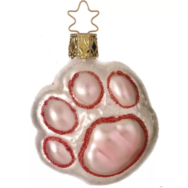 Inge Glas Pink Paw Print German Glass Christmas Ornament FREE BOX 2.6 Inch 2