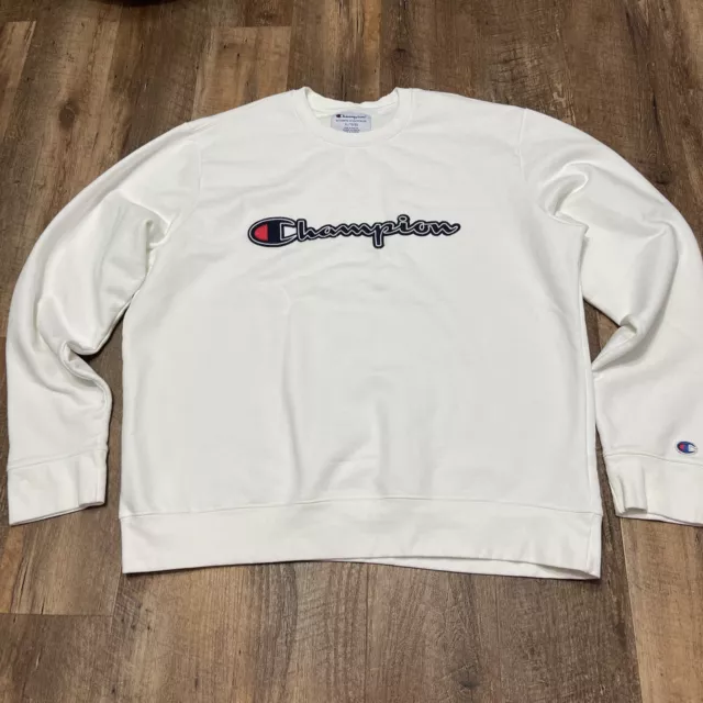 Champion Men's XL Crew Neck Pullover Sweatshirt White Spellout Logo