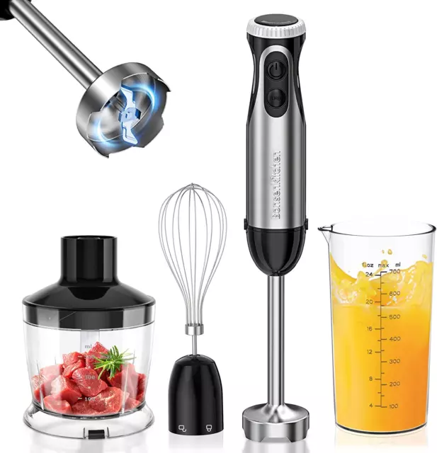 Bonsenkitchen Frullatore a Immersione Multifunzione 4 in 1, Minipimer in Acciaio