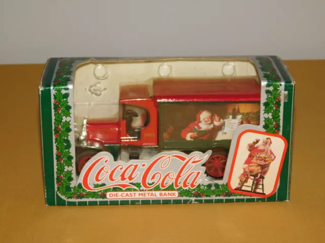 Vintage 1993  Coca Cola Die Cast Metal Christmas Santa Claus Bank Truck Sealed