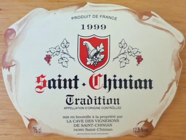 etiquettes vins FRANCE SAINT CHINIAN Tradition Saint Chinian 1999 wine labels