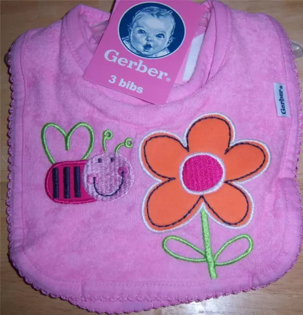 New Gerber 3PK Dribbler Bibs, Bea, Flower, Baby Shower, Diaper Cake