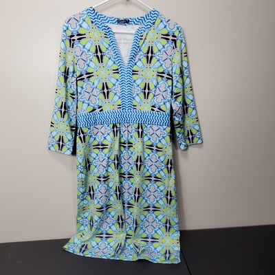 J.Mclaughlin Catalina Cloth Dress Women's  M 3/4 sleeve V Neck Blue Multicolor